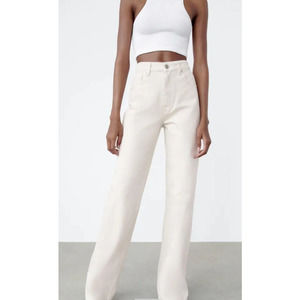NEW ZARA Light Cream Wide Leg Jeans Us 6